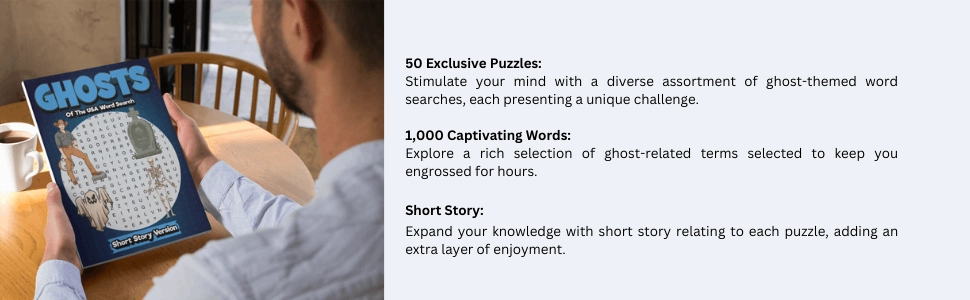 50 Ghostly Word Search Puzzles & Stories from the USA - Cover Image